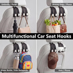 Car Seat Headrest Hooks for Purses & Shopping Bags, 2 Pack Suede Car Purse Hook, Double Hooks Secure Bags While Driving, Elegant & Durable, Simple to Install, Fits Handbags, Grocery Bags, Bottles.