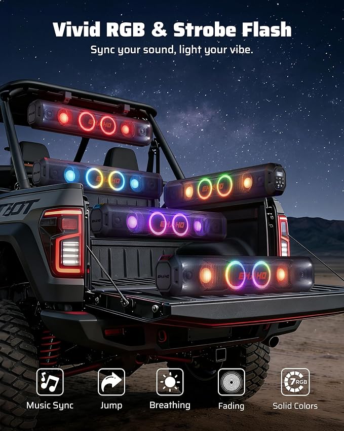 26 Inch 6 Speaker UTV Sound Bar, Bluetooth Golf Cart Speakers [Color Changing RGB & Strobe Light] IP66 Waterproof ATV Speaker System, SXS SoundBar Compatible with Polaris RZR CFmoto Can-Am