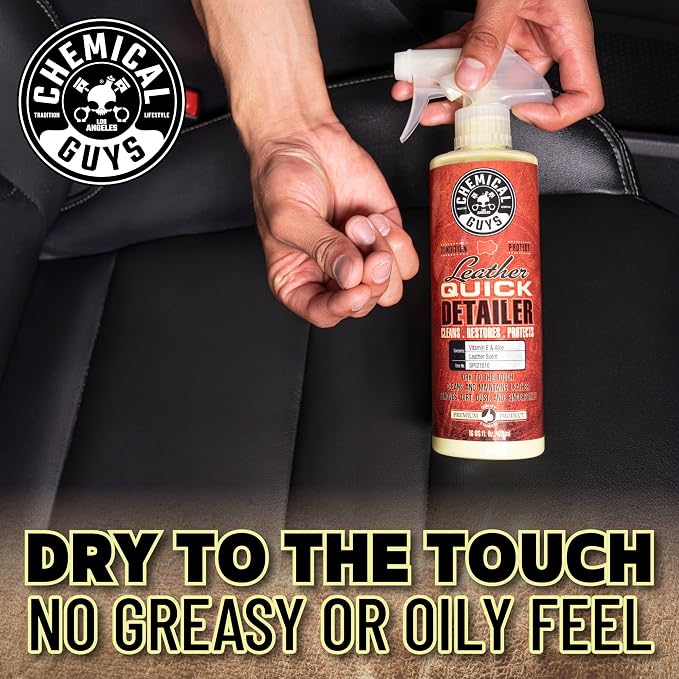 Leather Quick Detailer - Interior Cleaner and Conditioner for Natural, Synthetic, Pleather, and More, Safe for Car Seats, Furniture, Apparel, Shoes & Boots, Leather Scented - 16 fl oz