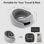 WANDER+ Plus® Travel Pillow, 100% Pure Memory Foam Travel Neck Pillow Airplane Neck Support Ergonomic Design Best for Sleeping Plane Car Train Office Flight for Adults Purple