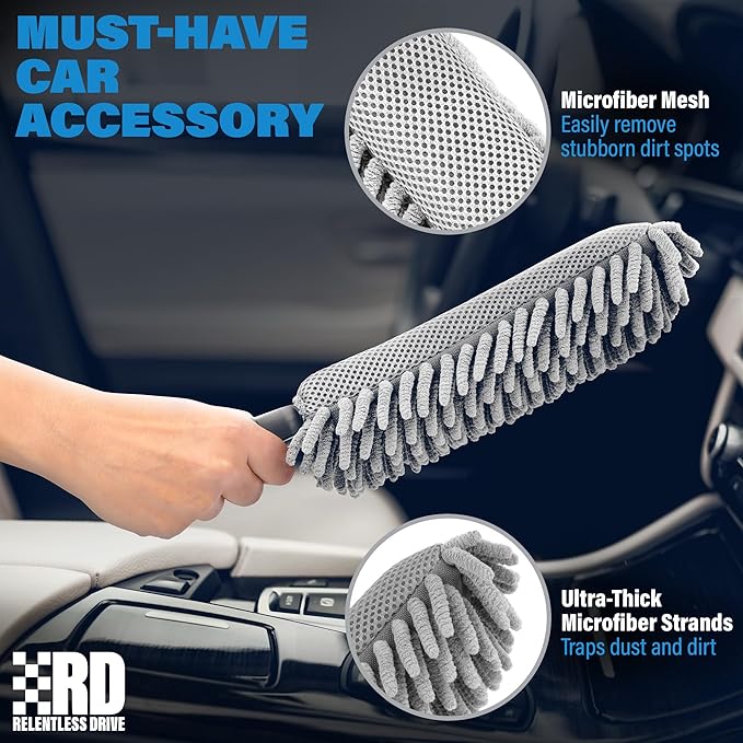 Car Duster Interior 14" – Ultimate Dash Duster for Women & Men, Chenille Car Accessories Interior, Lint & Scratch-Free