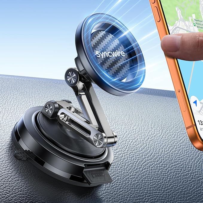 for MagSafe Car Mount, [3-Axis Adjustable] Vacuum Magnetic Phone Holder, Replaceable Suction Cup (Dashboard/Windshield), 360° Rotation, Foldable, for iPhone 17-12 Pro/Max/Plus, Carbon-Fiber