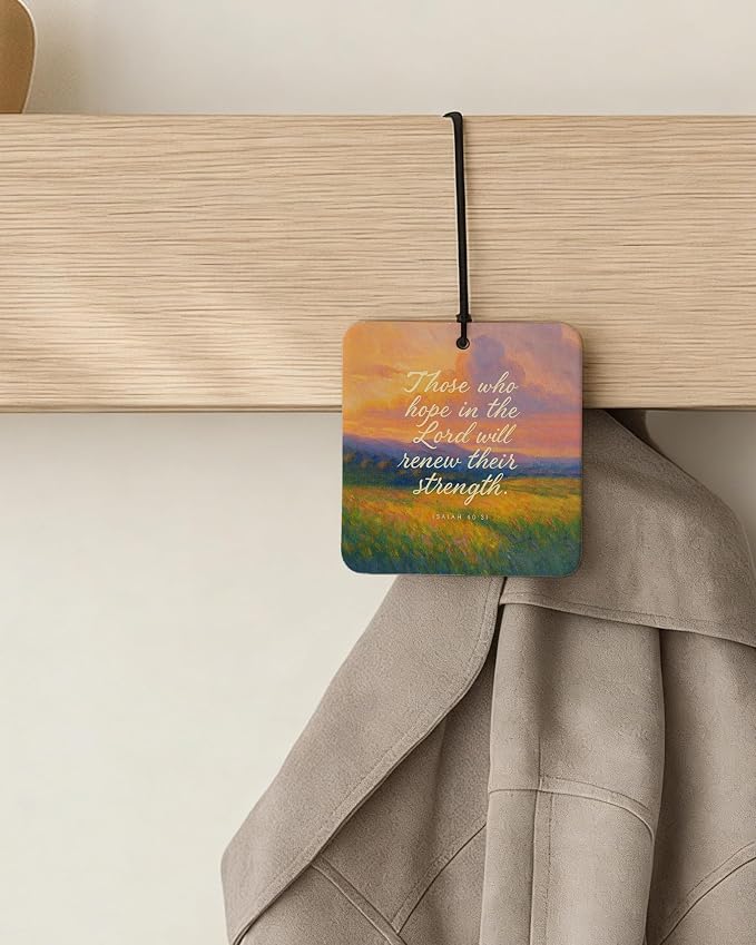 Retro Blue Christian Square Car Air Freshener 4 Pcs Coconut Scented, Inspirational Religious Car Accessories Mirror Decor, Christian Hanging Air Freshener for Cars Closet Drawer Books