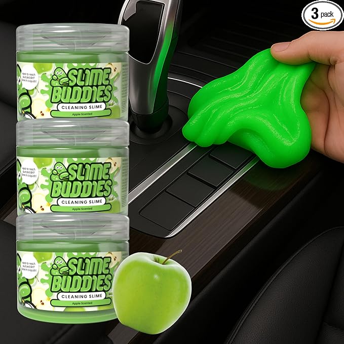 Car Cleaning Gel Putty - 3 Pack Apple Scented Interior Detailing Tool for Cup Holder, Air Vent & Keyboard - Reusable Auto Detailing Accessories - Dust Remover Goop - Gifts for Men Women