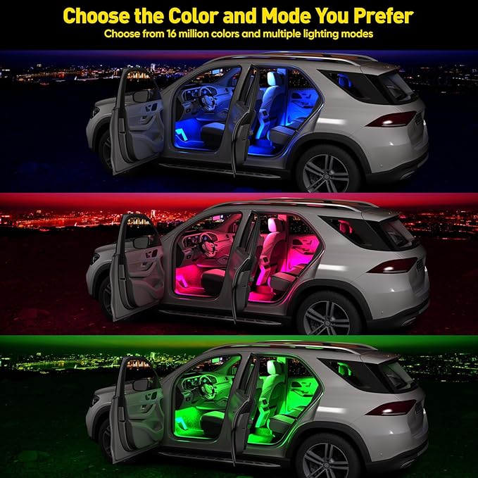 Interior Car Lights, 4Pcs Car LED Lights with Music Mode and Scene Options, Footwell Lighting for Car with Smart APP Control & USB Charger for Truck DC 5V