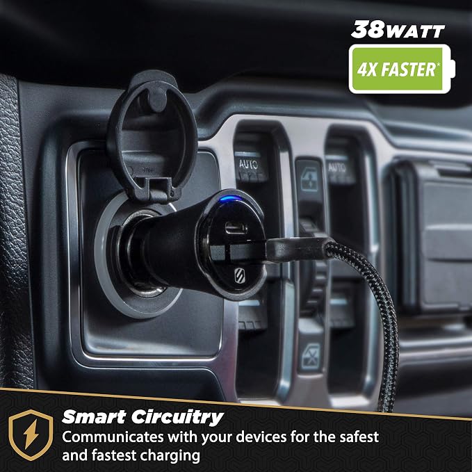 CPDCA38 38W USB-C Cigarette Lighter Adapter, Dual Car Charger with USB-A and USBC Fast Charging Port Compatible with iPhone 16/15/14/13/12, Samsung Galaxy S25/S24/S23 & Type-C Android Devices