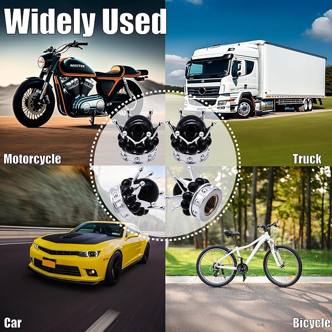 4PCS Crown Bling Tire Stem Valve Caps, Crystal Diamond Tire Air Cap Set Universal Copper Core Stem Covers for Cars, SUV, Trucks, Bikes, Motorcycles, Bicycles (Silver & Black)
