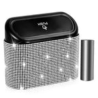 Bling Car Trash Can with Lid, Mini Auto Garbage Can with 30 Trash Bags, Leakproof Automotive Garbage Container Bin, Bling Car Accessories Trash Can for Women (Silver Diamond)