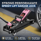 2.5 Ton Low Profile Floor Jack, Heavy Duty Steel Hydraulic Car Jack with Single Pistons Quick Lift Pump, Hydraulic Racing Floor Jack, Lifting Range 3.35" to 15", Pink