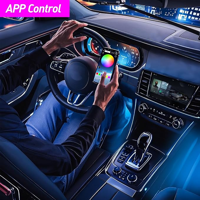 Car LED Lights Interior, Ambient Lighting Car with Smart APP Control, Multicolor Interior LED Lights with Music Mode for Truck Jeep SUV, DC 12V