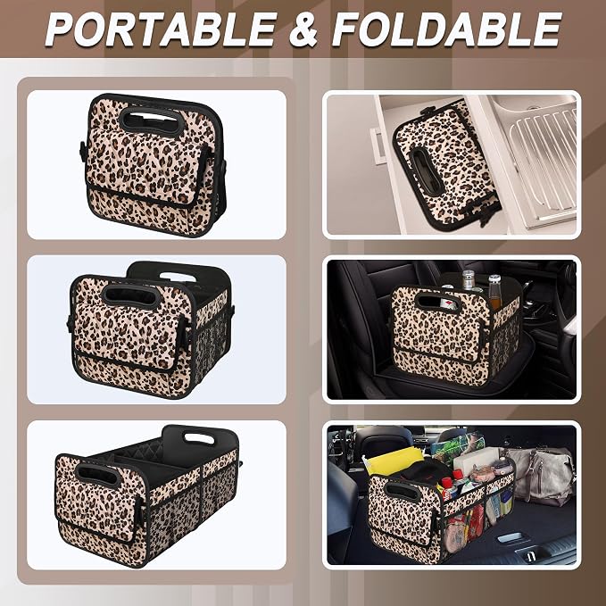Trunk Organizer for SUV, Car Organizers and Storage with Reinforced Handles, Car Accessories for Women/Men - Large, Leopard Print
