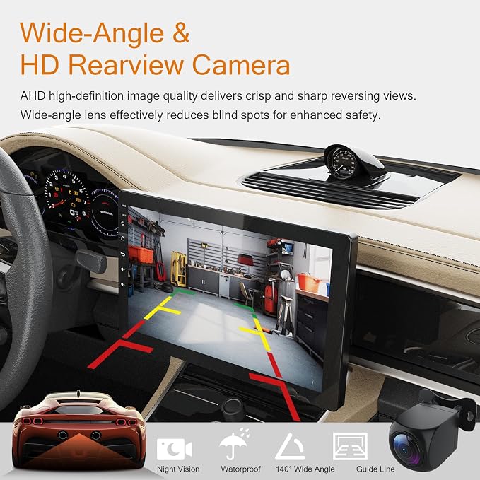 10.1 Inch Single Din 360° Rotatable Car Stereo,Support Wireless CarPlay and Android Auto,with 1080P Rear Camera,Mirror Link|Bluetooth|Music Play|AUX|FM/AM|SWC|RDS,Single DIN Car Stereo Radio