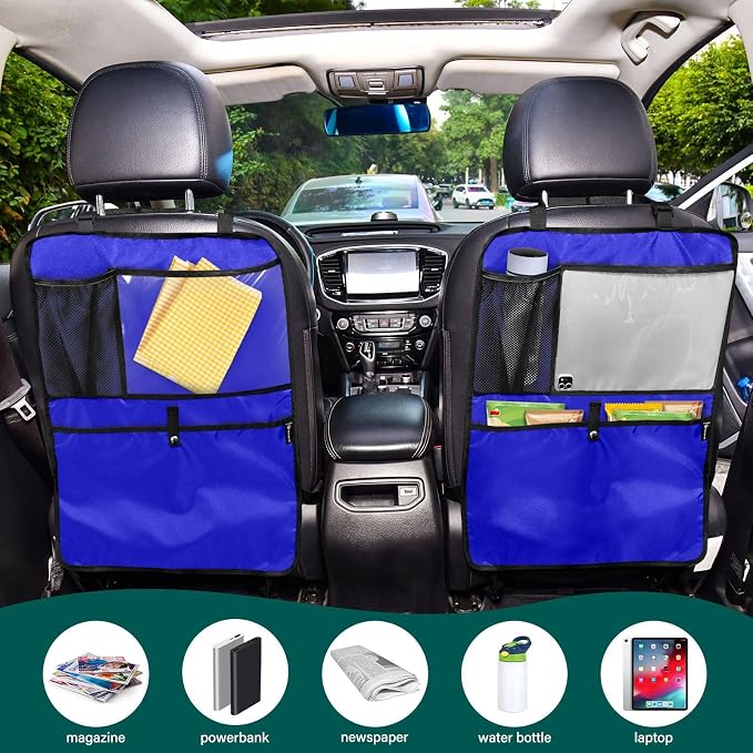 Medium Blue Seat Back Organizer Car Seat Back Storage Bag Anti-kick Pad, Seat Protectors for Back of Front Seats, 2 Pack