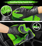 2-Pack 16"x16" Car Detailing Drying Towels, 1400 GSM Microfiber Drying Towels, for Final Water Chasing, Safe Drying of Gaps, Mirrors & Vehicle Interiors, Green
