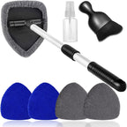 7pcs Windshield Cleaner Tool Car Window Cleaning Wash Kit with 4 Reusable Microfiber Pads 1 Spray Bottle and Extendable Handle Auto Glass Wiper Kit, Blue&Gray