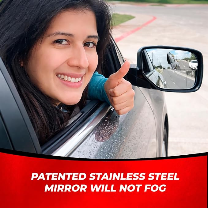 Blind Spot Mirror Fits All Car Side Mirrors - Patented Stainless Steel Mirrors with Bigger Viewing Image - Less Fogging - Less Sun Reflection by Car Accessories