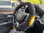 Handmade Crochet Sun Moon Car Steering Wheel Covers Universal 14-15 inch,Cute Steering Wheel Cover,Car Accessories (Black Wheel Cover+2 Belt Cover)