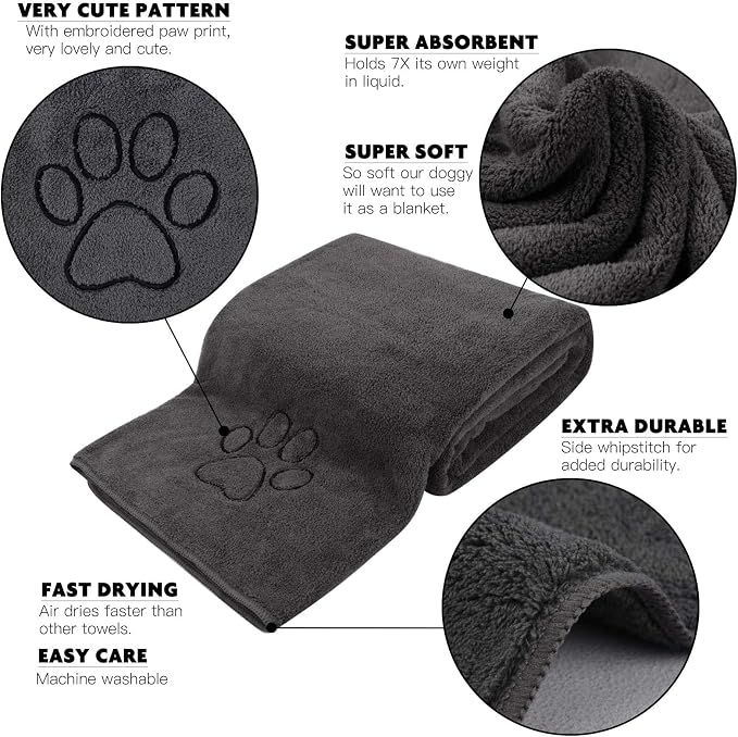 Dog Towel Super Absorbent Pet Bath Towel Microfiber Dog Drying Towel for Small, Medium, Large Dogs and Cats 30inch x 50inch Dark-Gray