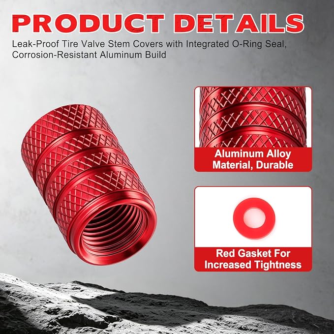 12PCS Tire Valve Stem Caps, Car Exterior Accessories, Aluminum Alloy Valve Cover Universal for Cars, Trucks, Motorcycles and Bicycles (Red)