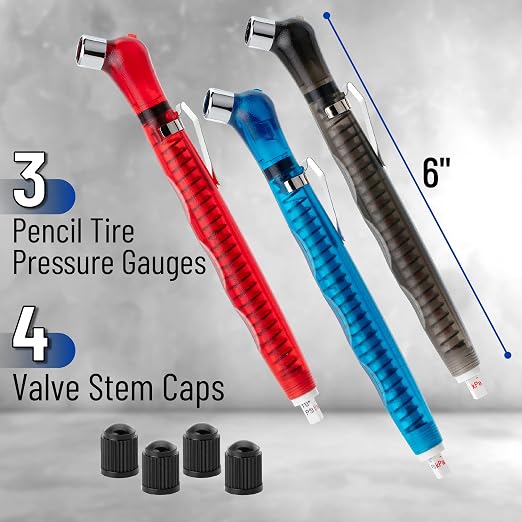 Pencil Tire Gauge - 3 Pack, 10-75 PSI, Car & Bike Tire Pressure Gauge