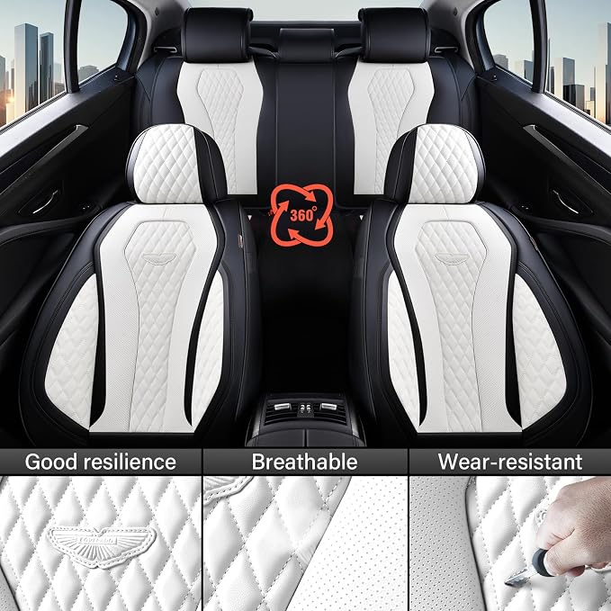 Coverado Seat Covers 2 Pack, Car Seat Covers Front Seats, White Car Seat Cover, Waterproof Car Seat Covers, Car Seat Cushion, Front Leather Seat Protector Fit for Most Cars