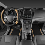 Microfiber Steering Wheel Cover and Waterproof Car Floor Mats,Leather Universal Car Combo Fit for 95% Truck,SUV,Cars,14.5-15inch Sporty Anti-Slip Safety Comfortable Design(Black and Beige)