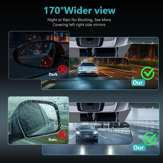 12'' 4K Rear View Mirror Camera,4K+2.5k Front and Rear Mirror Dash Cam,ADAS BSD LCA Smart Rearview Mirror for Cars,App WiFi,Night Vision, Parking Monitor, 64GB Card & GPS Digital View Mirror Dashcam