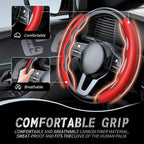 2pcs Car Steering Wheel Cover,Anti-Skid Carbon Fiber Steering Wheel Protector for Men Women,Multiple Color Options,Universal for Most Car Interiors Accessories (Red)