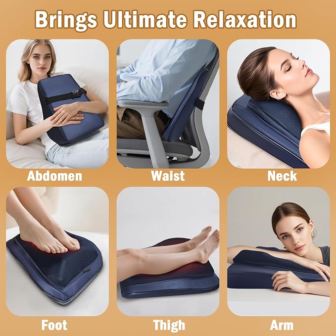 Back Massager with Heat, Shiatsu Chair Cushion for Lower Back | Upper & Lower Back 2-Level Heat, 16 Nodes Bidirectional Deep Kneading, Removable Washable Cover, Universal Fit for Mom, Dad
