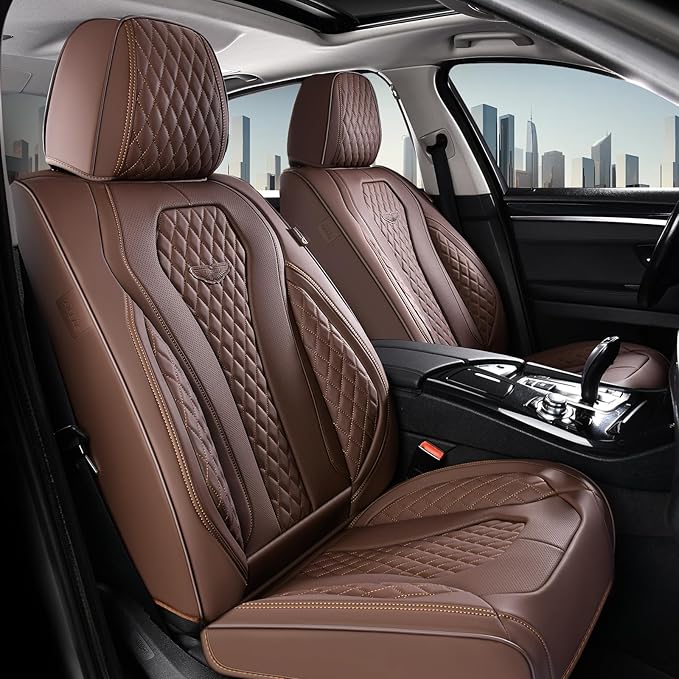 Coverado Seat Covers, Car Seat Covers Full Set, Coffee Car Seat Cover, Car Seat Cushion Waterproof, Luxury Auto Seat Covers, Seat Cover Car Seat Protector Fit for Most Cars