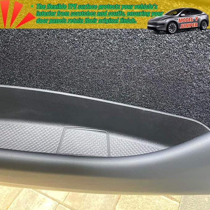 4-Piece Door Pocket Liners Set for 2026 Tesla Model Y Juniper Accessories | Protect Carpeted Door Pockets Against Spills and Debris, Durable TPE & Waterproof, Easy Removal and Clean