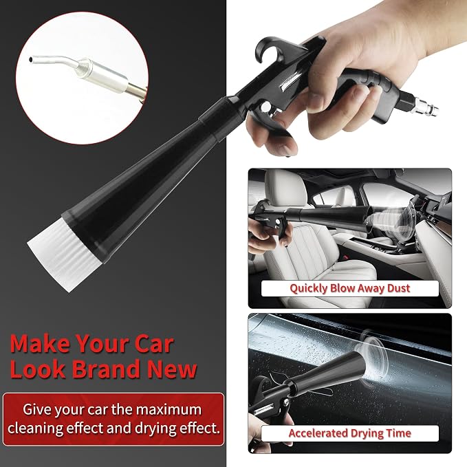 High Pressure Car Interior Cleaning Gun Interior Dryer Hair Dryer Car Detail Gun Fast Drying Blows Away Dust and Dirt Using Air | Car Detailing Tools for Quickly Blowing Out Debris and Dust Air-Powered
