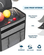 Car Trash Can with Lid, Leakproof Car Trash Bag Hanging Waterproof Automotive Garbage Can with Storage Pockets Mini Vehicle Trash Bin for Back/Front Seat(Stripe,2.5 Gallon)