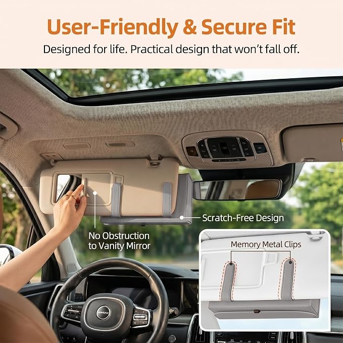 Magnetic Foldable Car Tissue Box - Easy-Install Tissue Holder for Sun Visors and Seat Backs,Premium Leather Car Napkin Organizer—Designed for Commuters,Rideshare Drivers and Families(Grey)