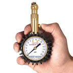 Low Pressure Tire Gauge with Protective Rubber Guard, Angled Chuck, 15psi
