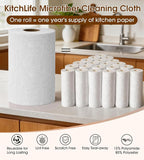 KitchLife Microfiber Cleaning Cloth Roll, 100 Pack - Tear-Away Microfiber Paper Towels, Lint-Free, Reusable, Washable for Kitchen, Car, Dishes, and Sensitive Surfaces (Light Gray)