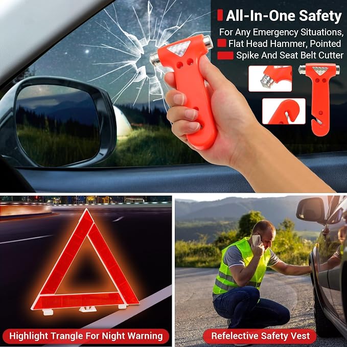 20PCS Car Emergency Kit with Jumper Cables, Roadside Safety Emergency Car Kit for Vehicle Truck Motorcycle - Gifts for Men Women Teenagers, Easy Storage(Black)