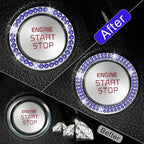 2 PCS Crystal Combinatorial Rhinestone Car Engine Start Decoration Ring, Push to Start Button Cover Sticker, Bling Car Interior Accessories for Women, Automotive Decals, Dark Blue