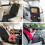 Non-Slip Backing Backseat Car Organizer Kick Mat with Storage Pockets, Large Waterproof Baby Car Seat Protector for Leather and Fabric (Black)