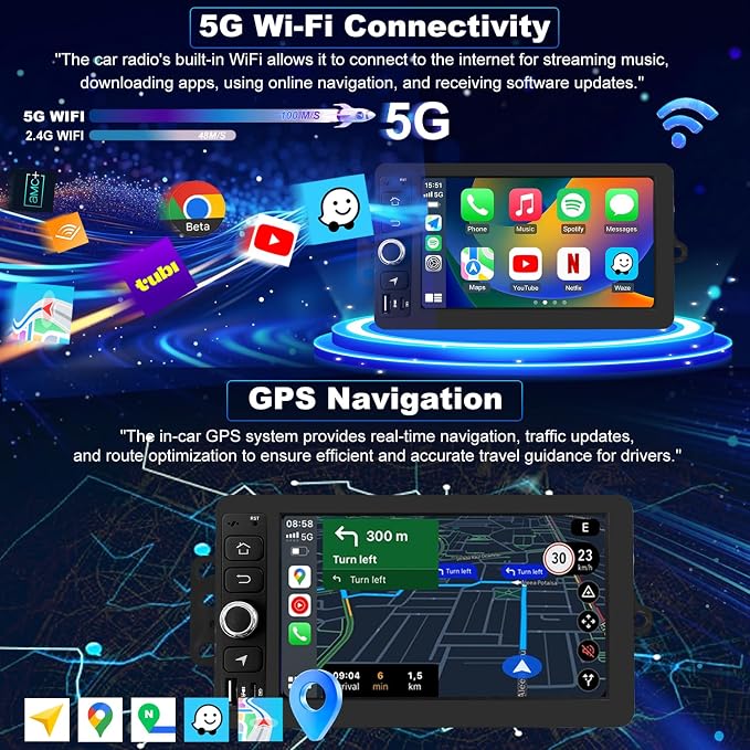 64G Upgrade Car Radio for Chevrolet Silverado 1500/2500/3500 2003-2006, GMC Sierra 1500/2500/3500 2003-2006, 7in Colorado Express Impala Stereo Touch Screen CarPlay Android Auto GPS FM Camera 5GWifi