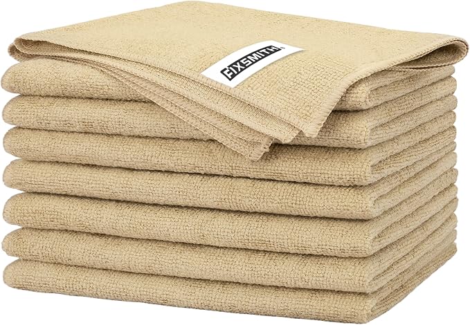 Beige Microfiber Cleaning Cloth -Pack of 8, Highly Absorbent Cleaning Rags, 16"X12" All Purpose Cleaning Towels for Housekeeping, Kitchen, Car, Lint Free and Reusable Microfiber Towels