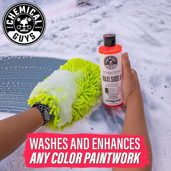 CWS_101_64A Car Wash, Dry & Shine Bundle - Maxi-Suds II Foaming Car Wash Soap, 64 oz (Half Gallon), Cherry Scent + After Wash Gloss Boosting Drying Aid (16 oz) (2 Items)