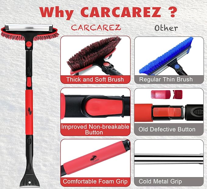 39" Extendable Car Snow Brush and Ice Scraper, Windshield Window Ice Snow Removal Snow Broom with Foam Grip 180° Pivoting Brush Head Snow Scraper for Car Auto Truck SUV