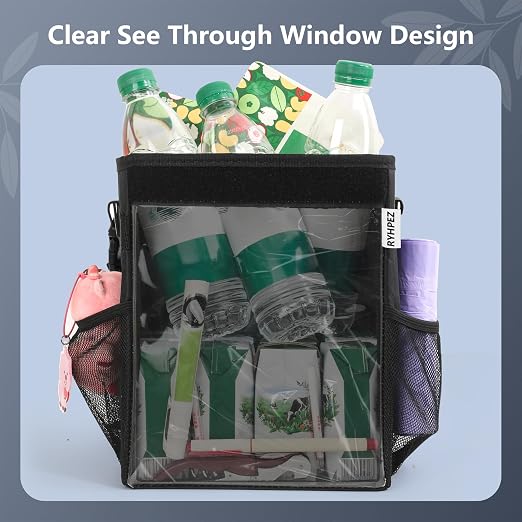 Car Trash Can with See Through Window, Clear Black Multipurpose Car Organizer Storage with Removable Liner, Leakproof Car Garbage Container for Vehicles, SUV, Truck (2.1Gallon/8L)