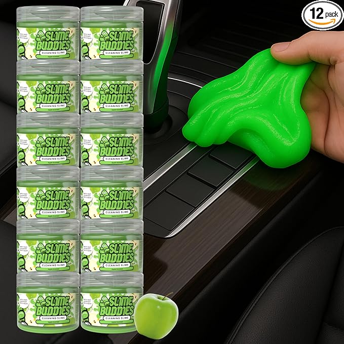 Car Cleaning Gel Putty - 12 Pack Apple Scented Interior Detailing Tool for Cup Holder, Air Vent & Keyboard - Reusable Auto Detailing Accessories - Dust Remover Goop - Gifts for Men Women