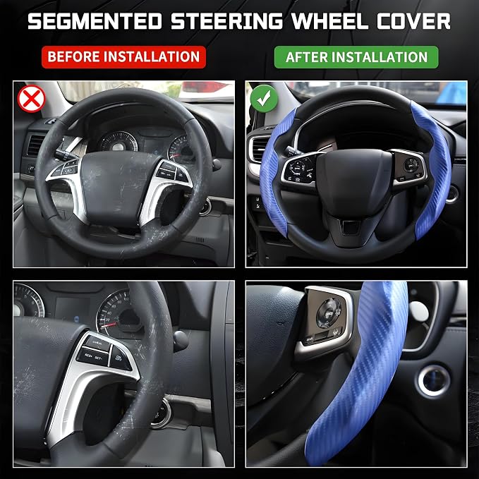 2 Pc Car Carbon Fiber Steering Wheel Cover, Anti-Skid & Scratch-Proof Ultra Thin Steering Wheel Cover Protector Men/Women,100% Universal Fit Steering Wheel,Car Accessories Gifts