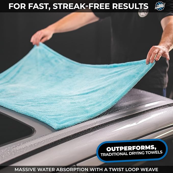 The Liquid8r, Absorbent 70/30 Blend Microfiber Drying Towel for Cars, Trucks, and SUVs, Safe for Detailing, Scratch-Free, Twist Loop, 1100 GSM, 25x36 Inches, Aqua Blue