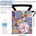 Car Trash Bag Hanging Back of Seat Waterproof Small Cute Printed One-Handed Strap Drawstring Garbage Bags for Car-Purple Boho Floral