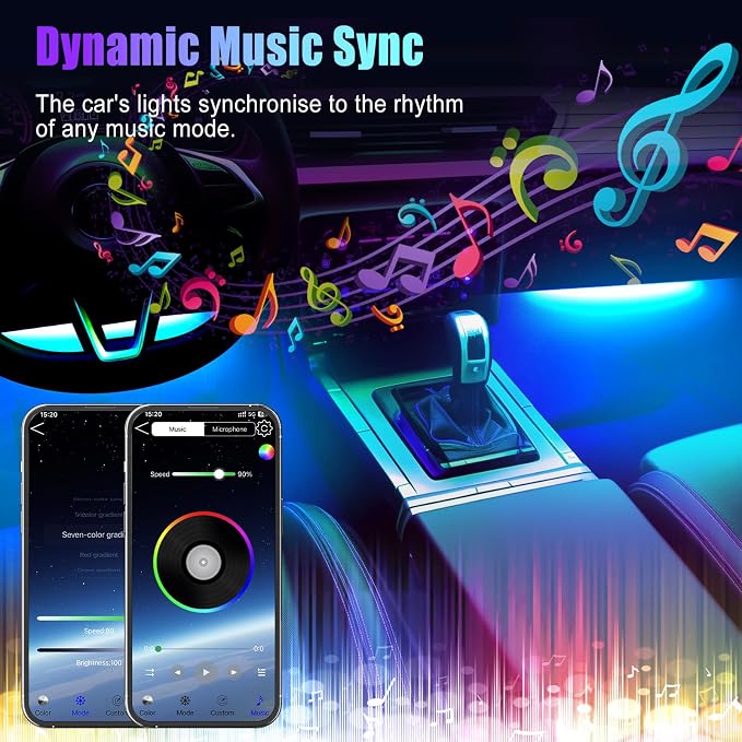 Car Lights Interior, LED Lights for Car Interior with APP Control, Truck Inside Lights with DIY Mode and Music Mode, Ambient Lighting for Men, DC 12V