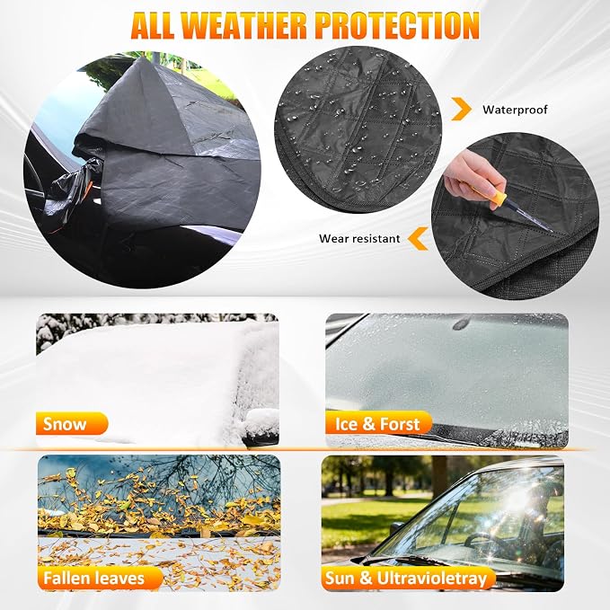 Car Windshield Snow Ice Cover with Side Mirror Covers, Windshield Snow Ice Cover with Magnetic Edges Used for Snow Protection, Rain and Sun, Fits for Most Cars, SUV(61"x47")